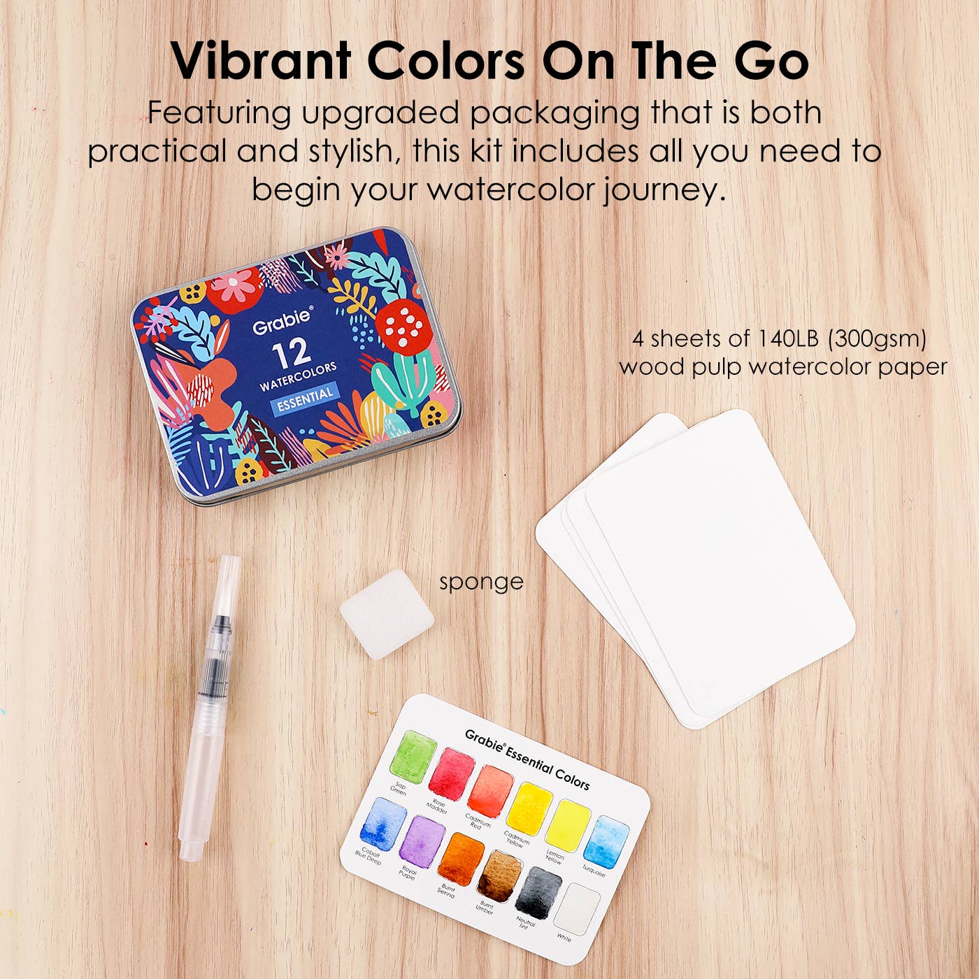 Watercolor Pocket Set Of 12 With Brush - Essential Colors - Image 2