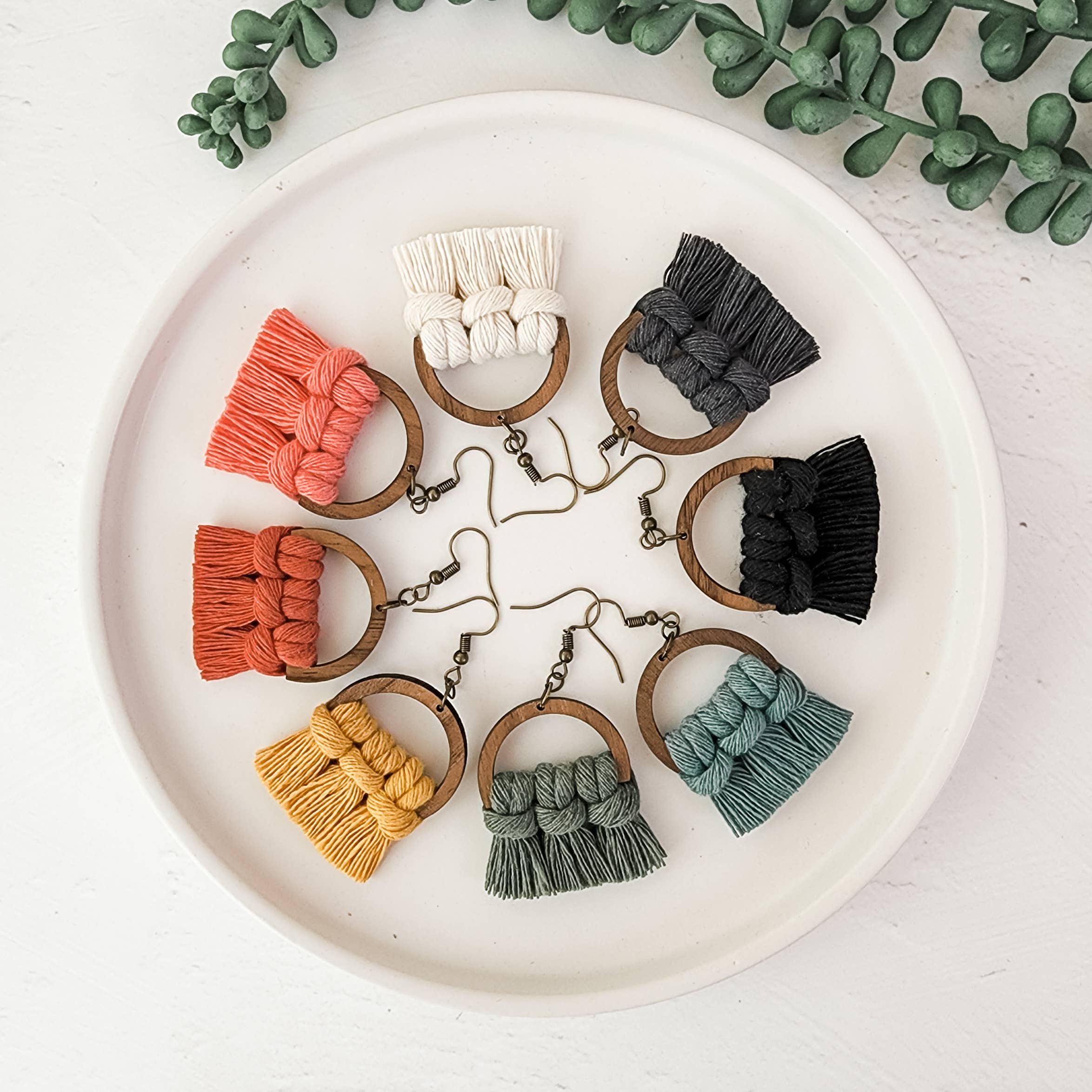 Macrame Fringe Earrings Semi Circle: Wild Rose - Image 3