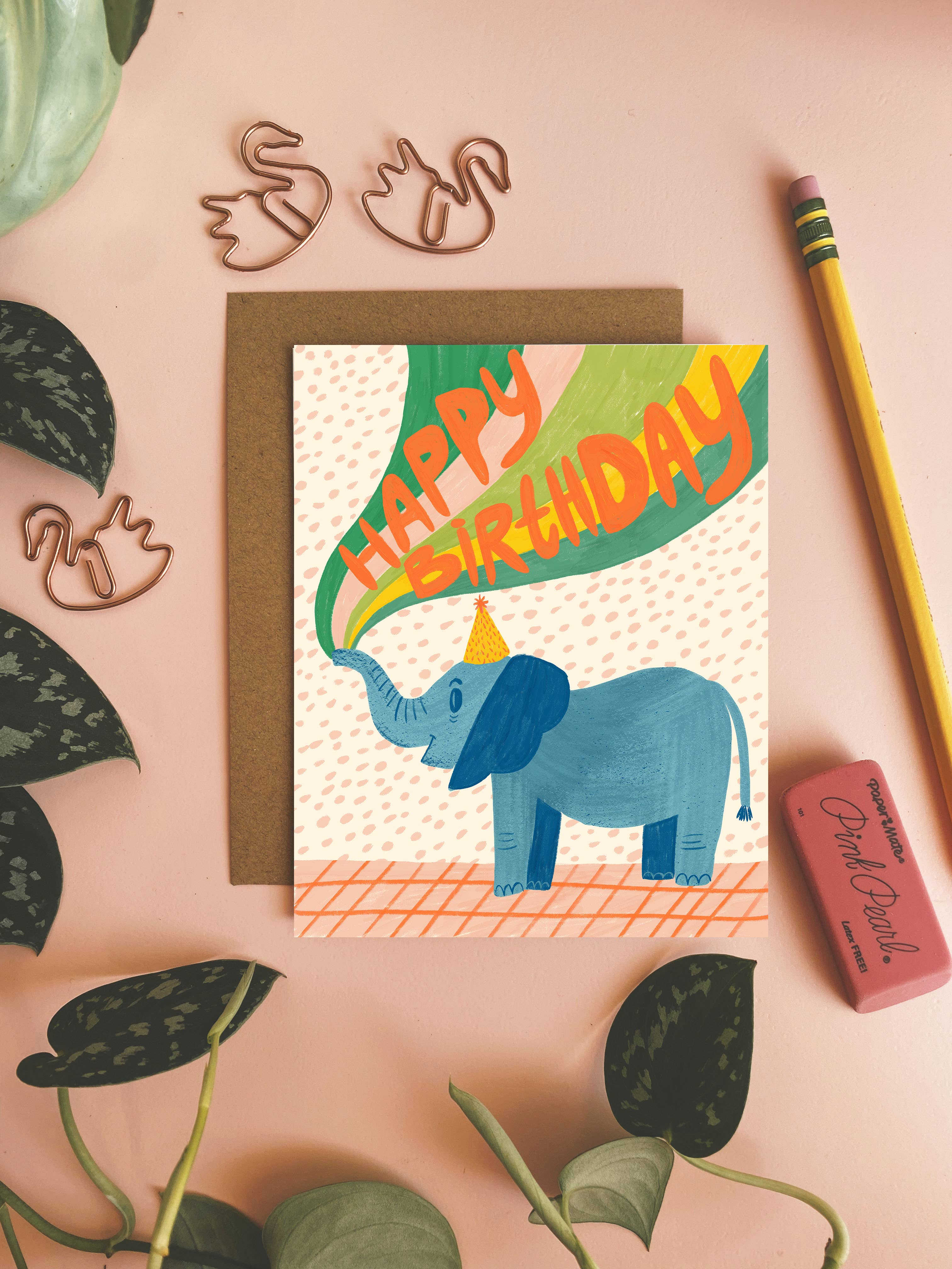 Happy Birthday Cute Elephant - Greeting Card - Image 1