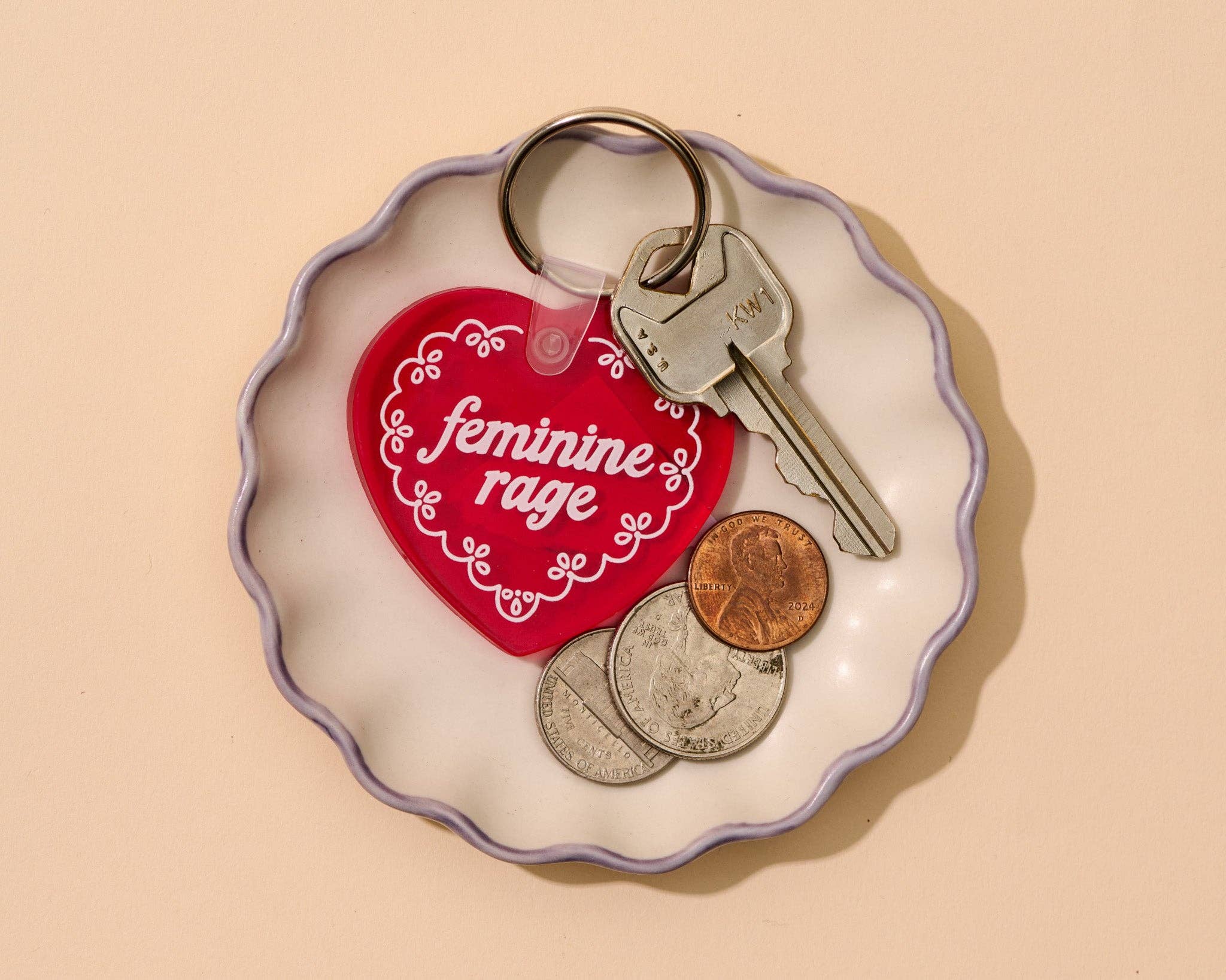 PVC Keychain by Your Gal Kiwi—Feminine Rage (Doily Heart) - Image 3