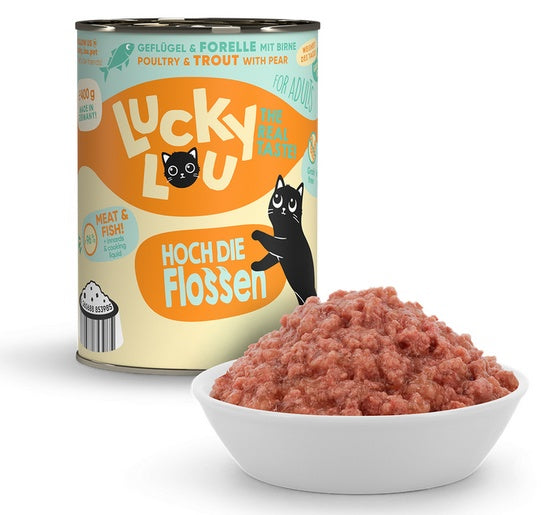 Lucky Lou Lifestage Adult Drób i pstrąg puszka 400g - Image 3