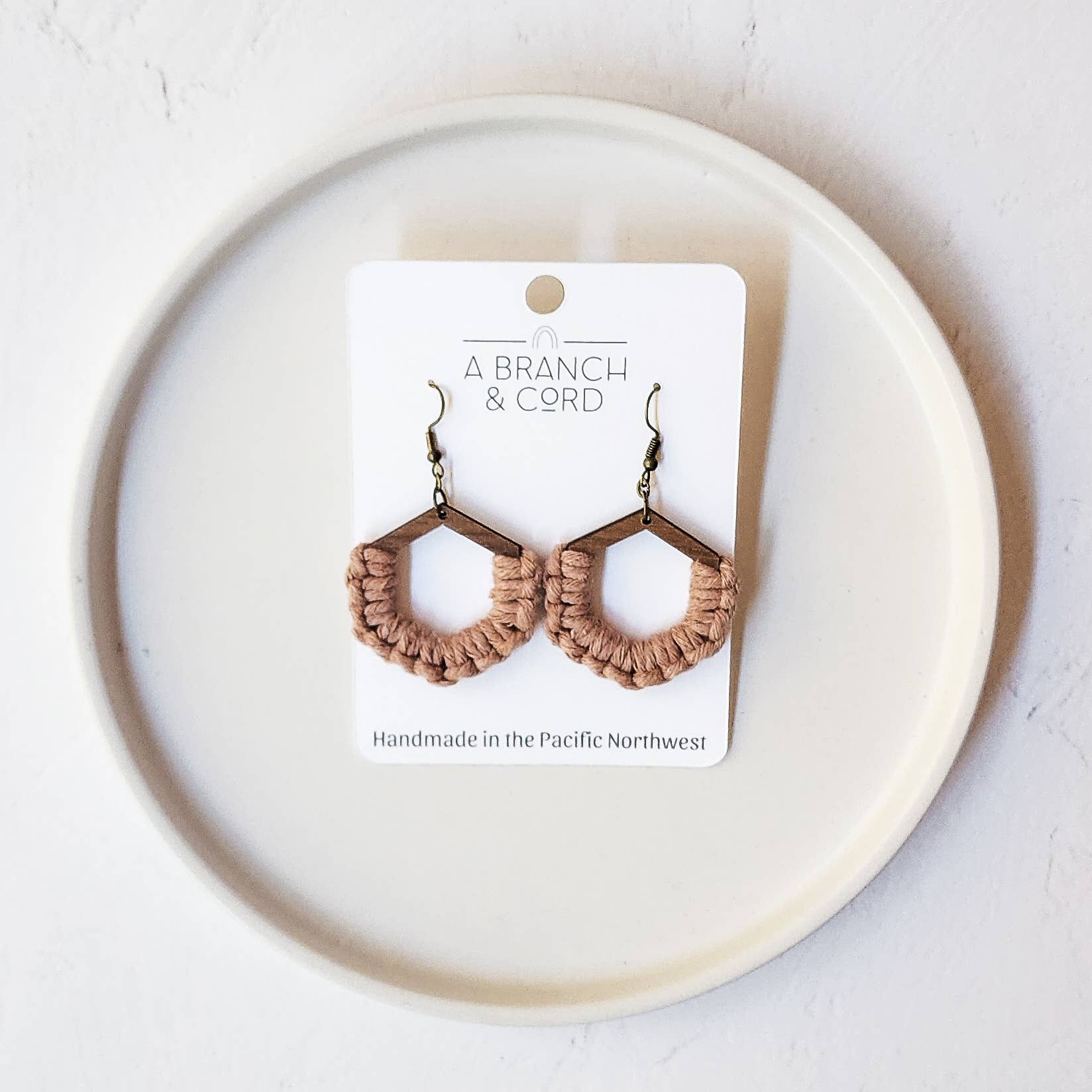 Macrame Knotted Honeycomb Earrings - Pick Your Own: Blush - Image 1