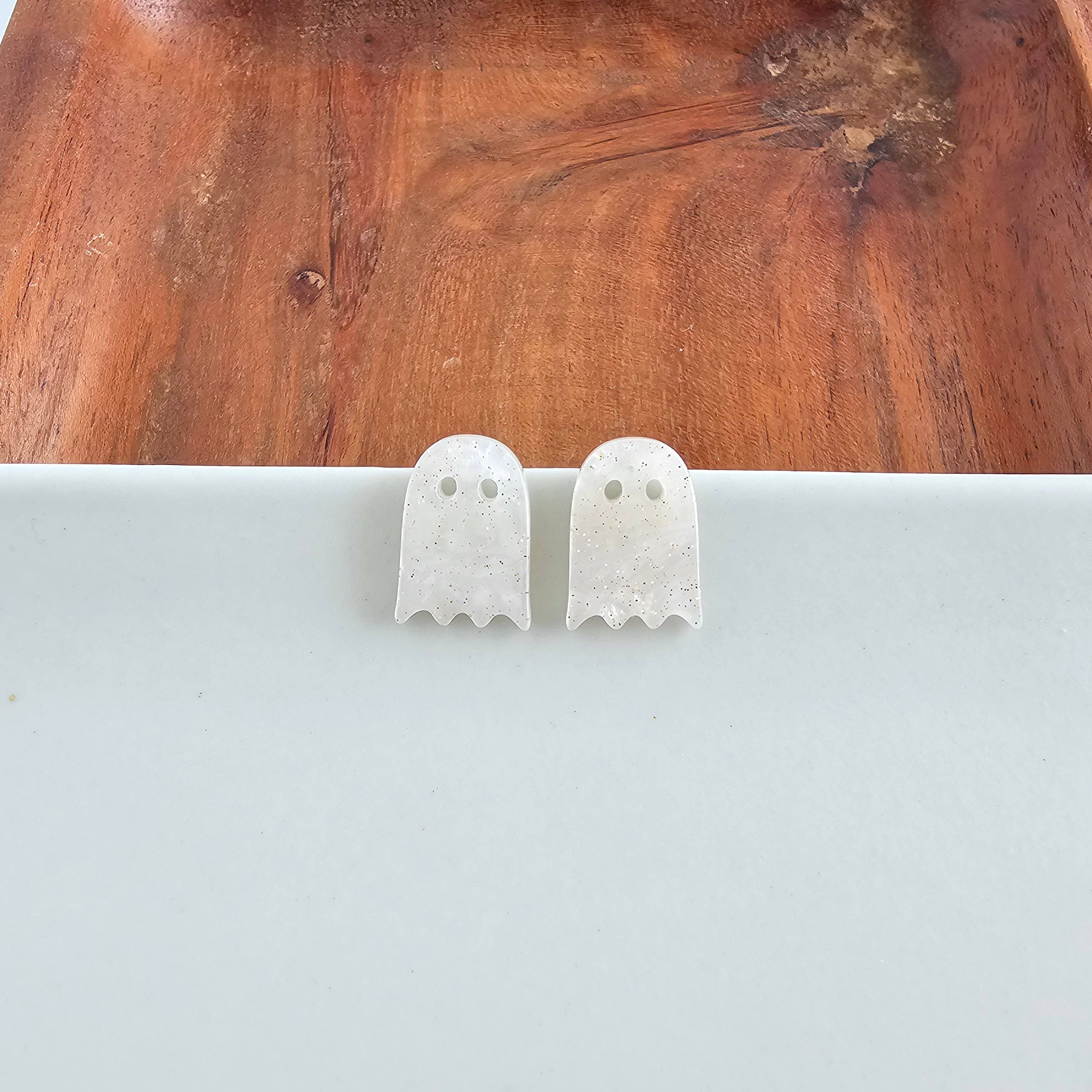 Mini Ghost Studs - White Shimmer // Jewelry, Halloween, Earrings - Image 1