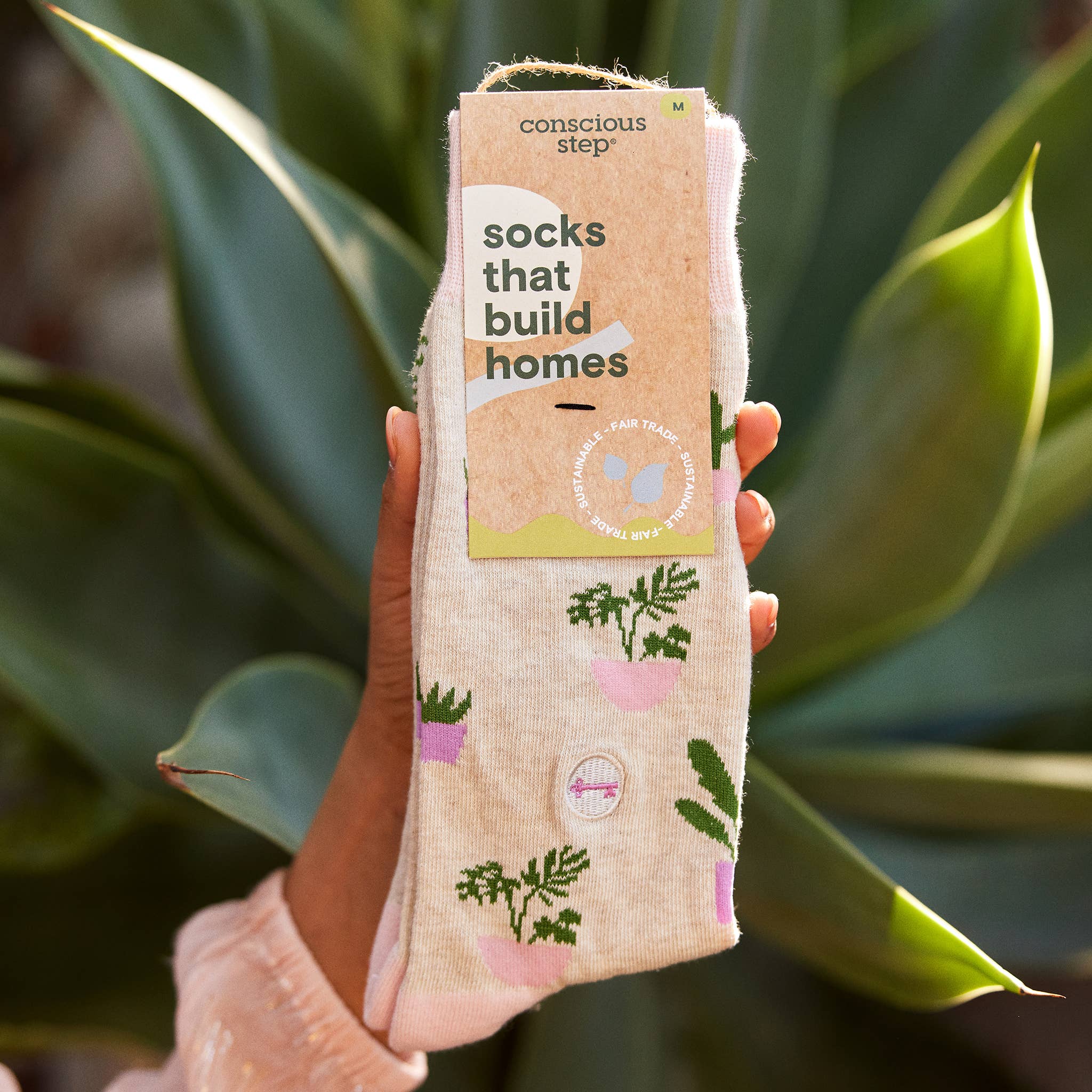 Socks that Build Homes (Pink Houseplants): Medium - Image 3