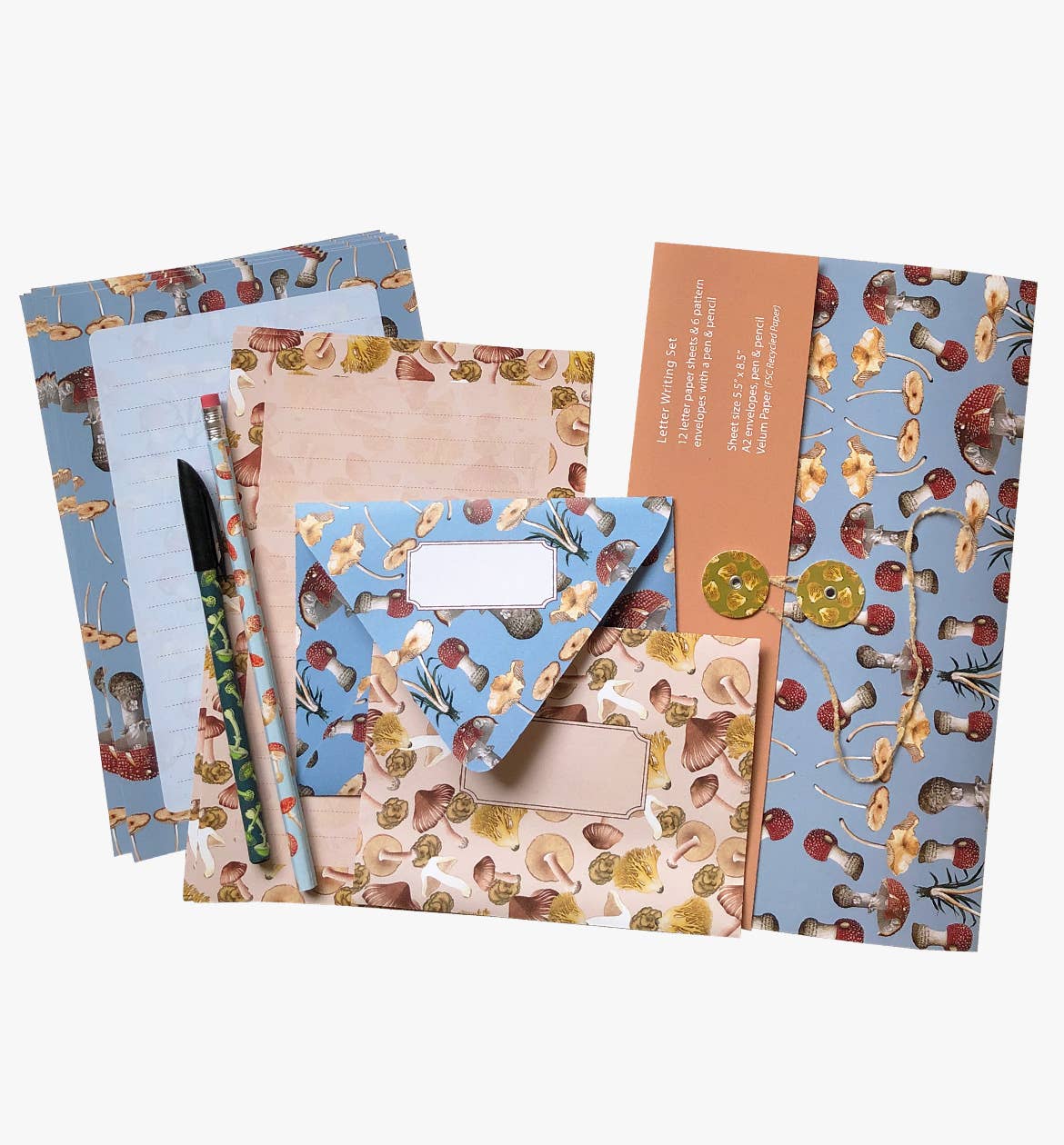 Vintage Mushroom Letter Writing Set, Includes Pen and Pencil - Image 1