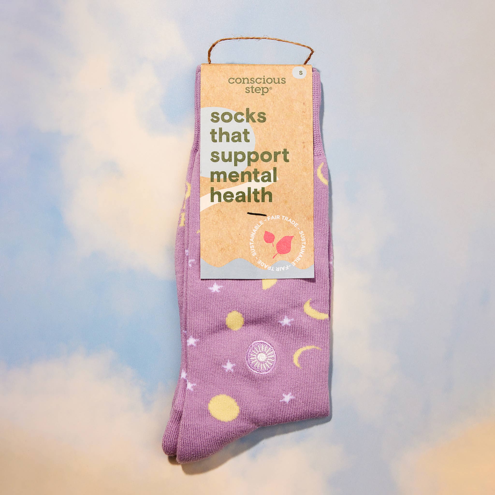 Socks that Support Mental Health (Purple Moons): Medium - Image 3