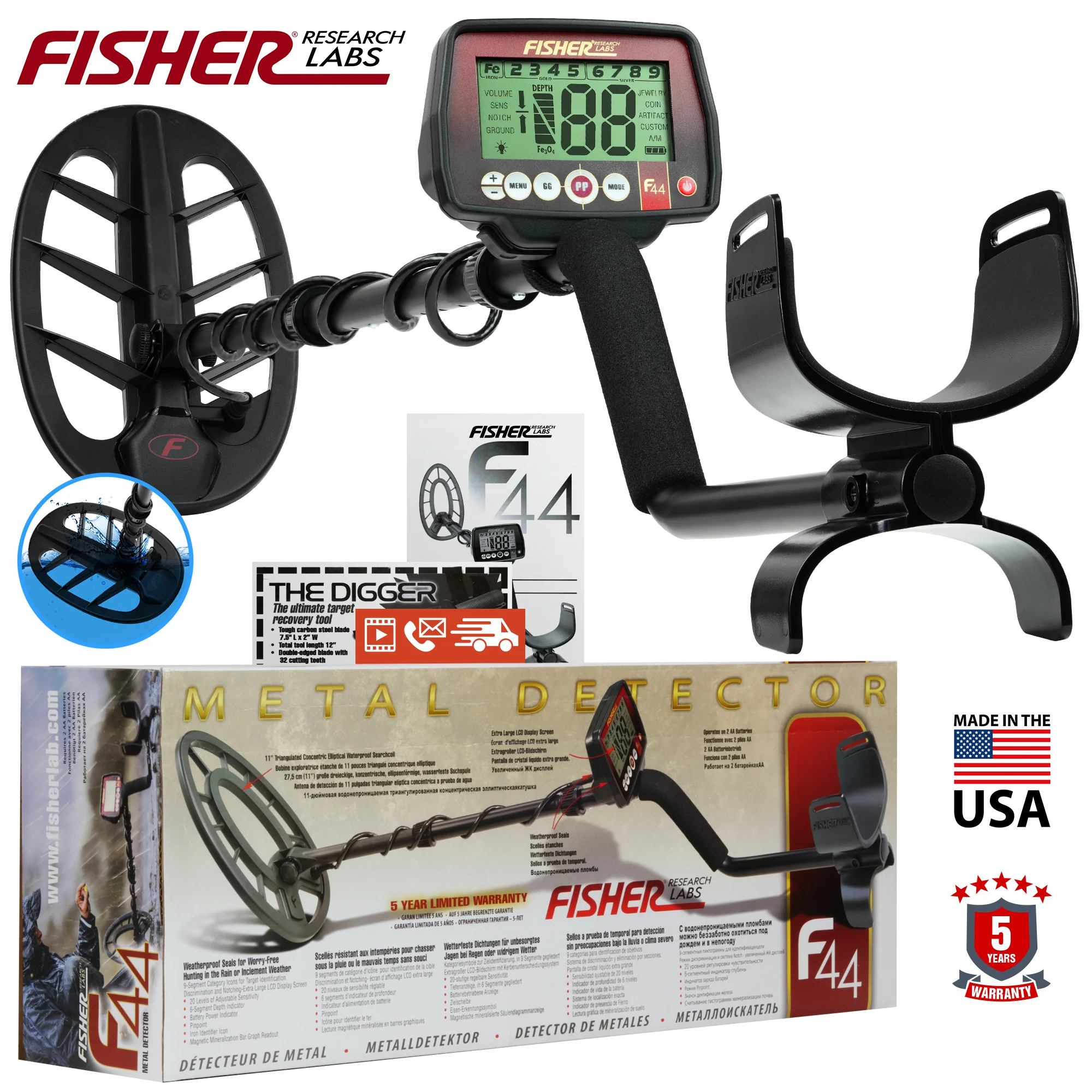 Fisher F44 Metal Detector with 11" DD Coil - Image 2