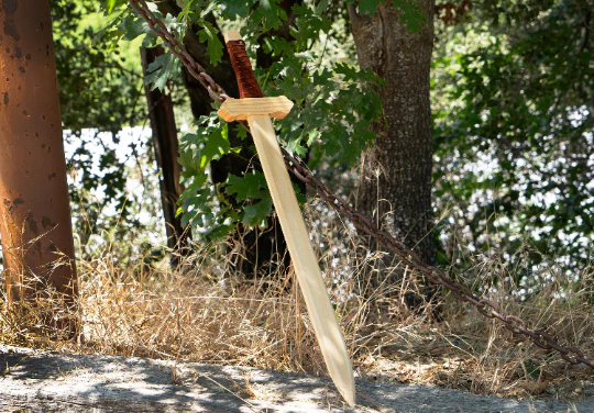 Sturdy Wooden Sword with Leather Wrapped Handle - Image 1
