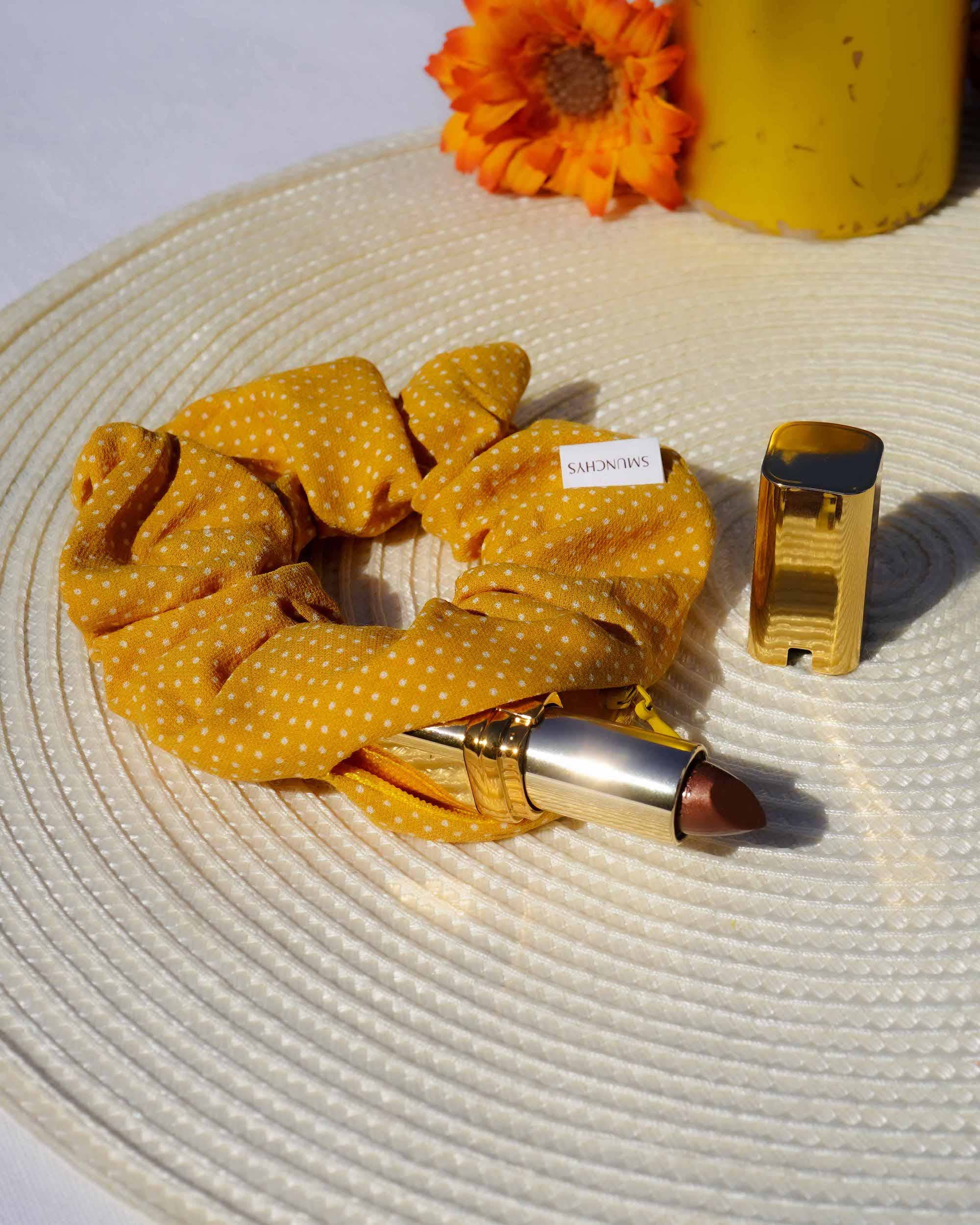 Mustard Polka Dot Zipper Scrunchie - Image 2