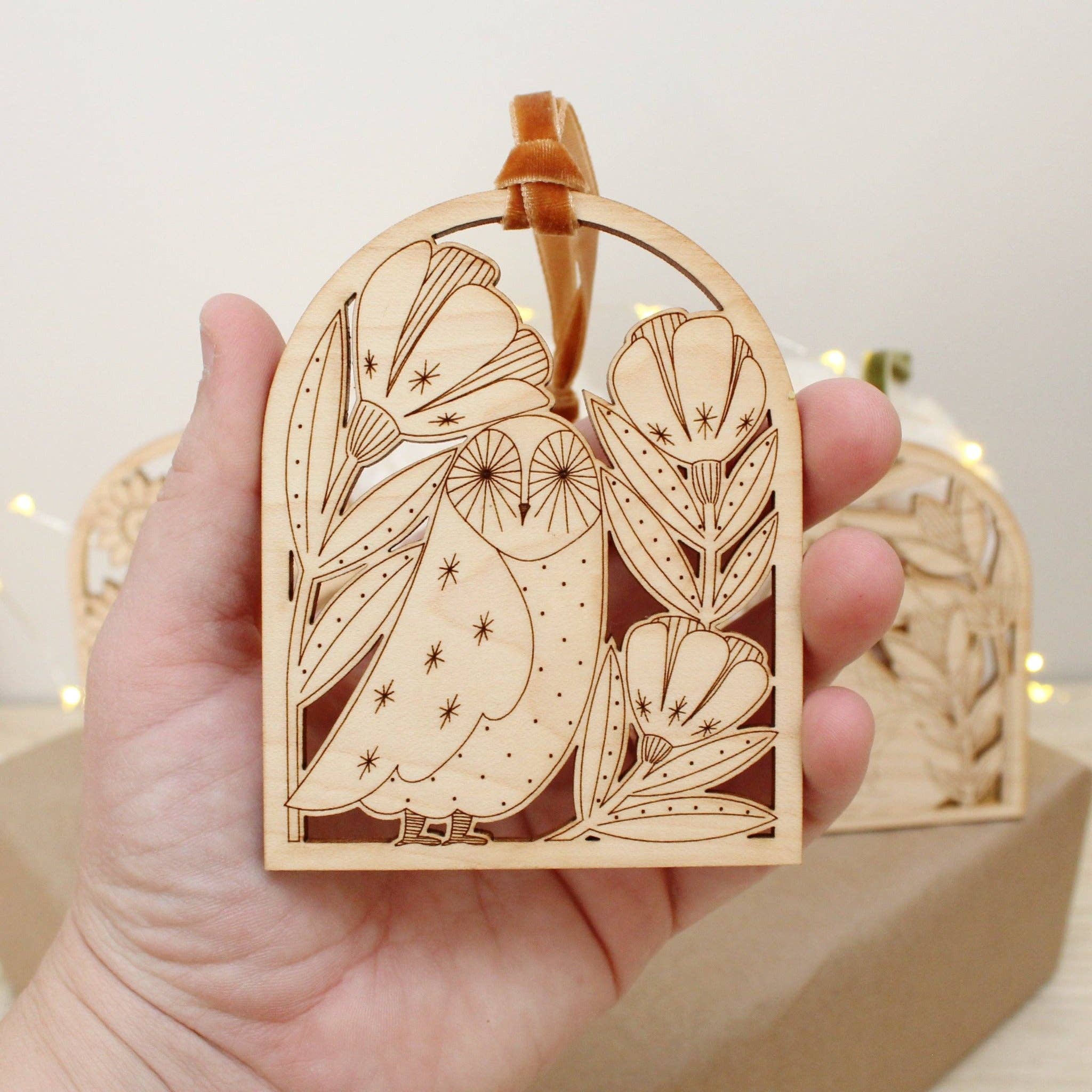 Wooden arch owl christmas holiday ornaments - Image 2
