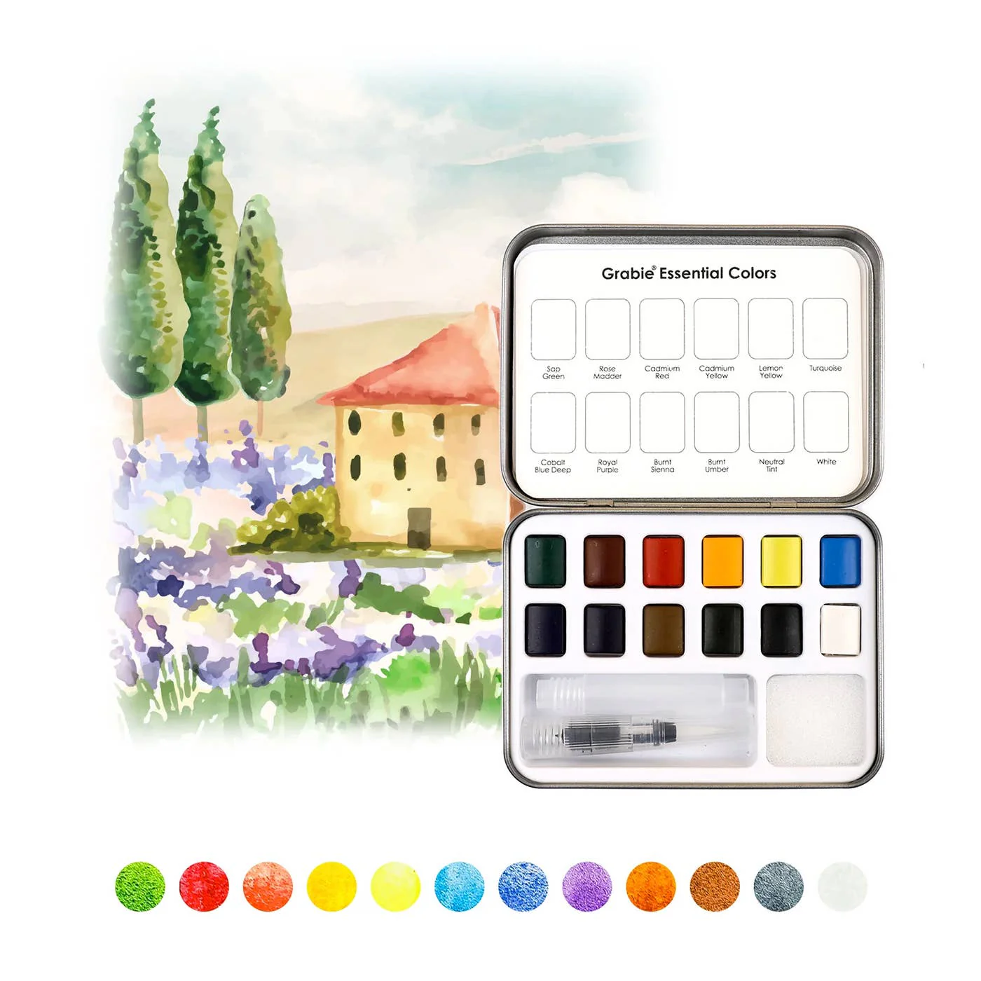 Watercolor Pocket Set Of 12 With Brush - Essential Colors - Image 1
