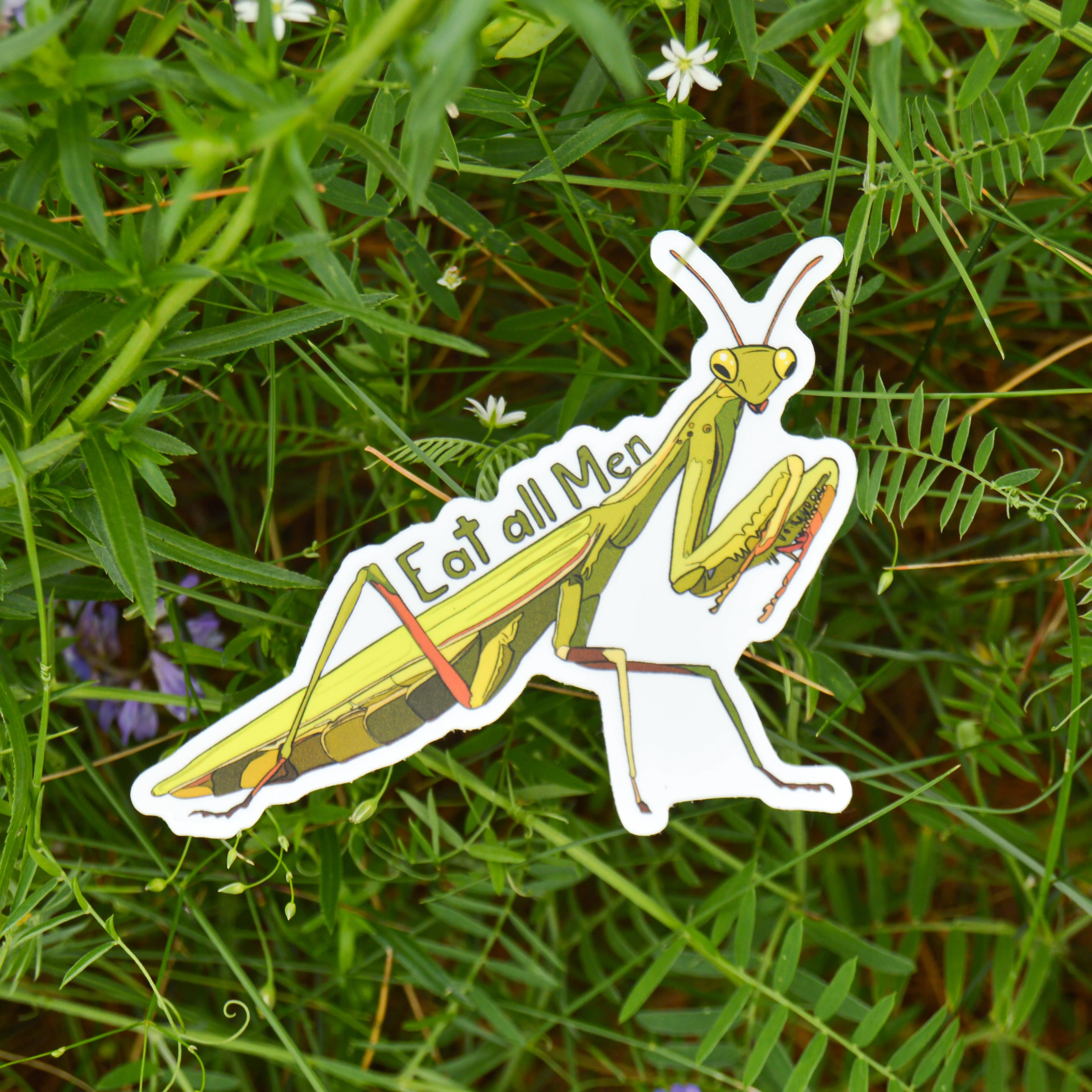 Eat All Men Praying Mantis Sticker - Image 2