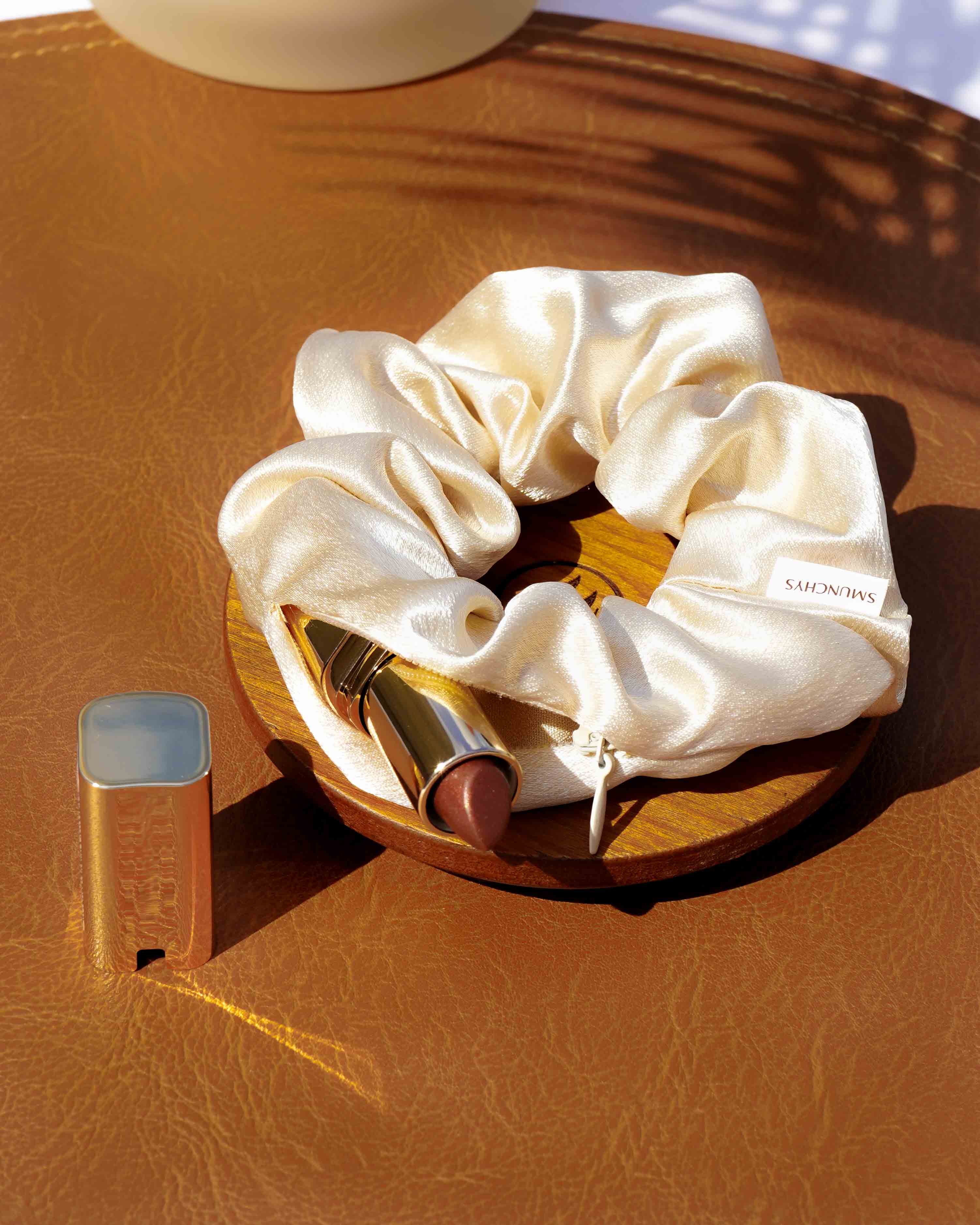 Satin Gold Zipper Pocket Scrunchie - Image 2