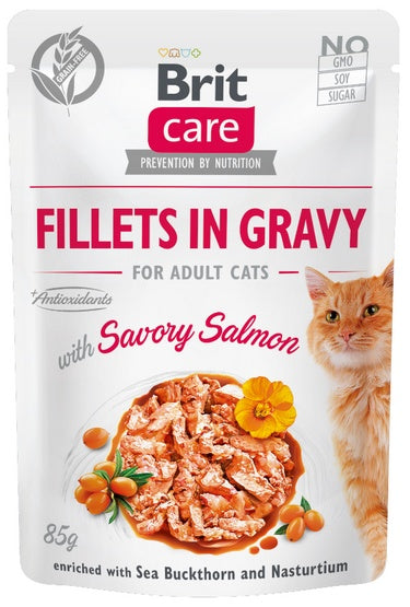 Brit Care Cat fillets in gravy savory salmon – bezzbożowa saszetka z łososiem w sosie