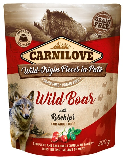 Carnilove Dog Wildboar & Rosehips – dzik i owoce dzikiej róży saszetka 300g