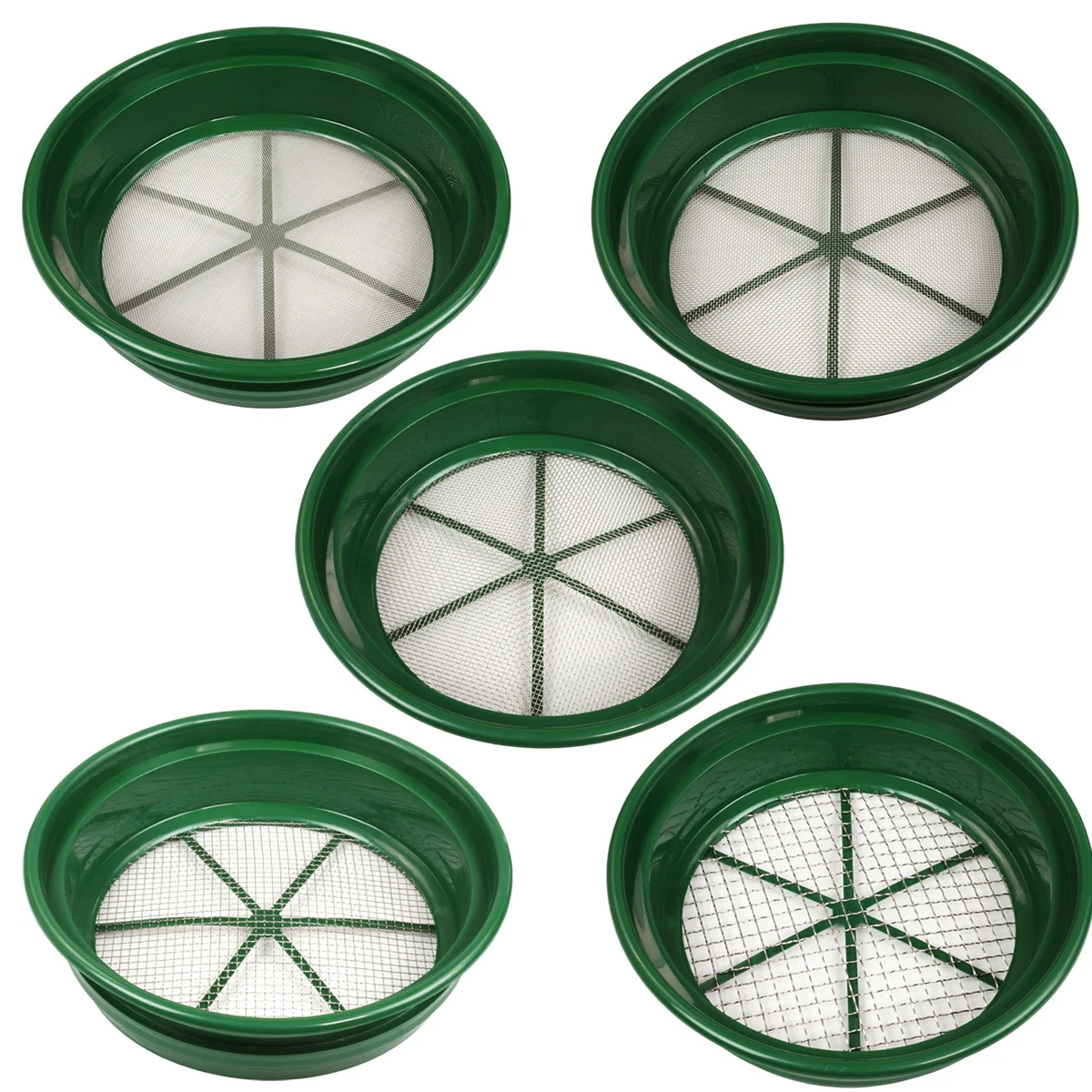 TerraX 5 pc Green Plastic Classifier Sifter Pan Set Stackable - Image 1