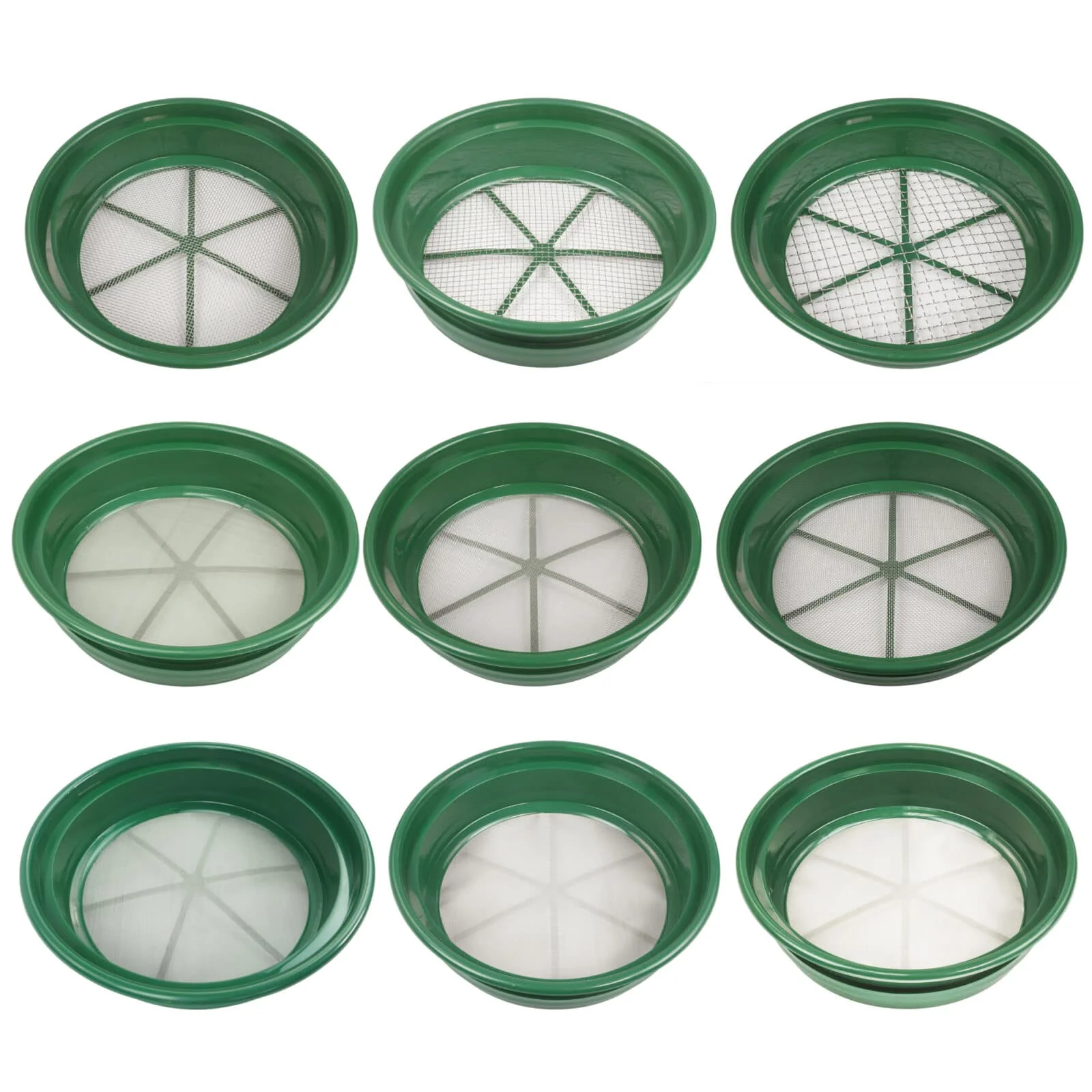 TerraX 9 pc Green Plastic Gold Classifier Sifter Pan Set Stackable 11" Diameter - Image 1