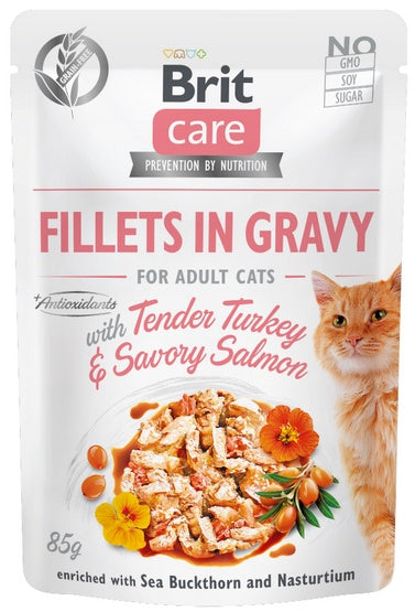 Brit Care Cat Fillets in gravy tender turkey & savory salmon – filety w sosie dla dorosłych kotów
