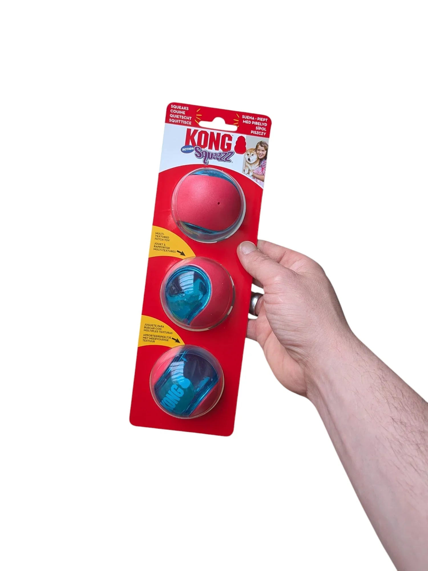Kong Squeez Action Red - 3 pieces - Extra high bouncing ball for dogs with squeaker - Image 1