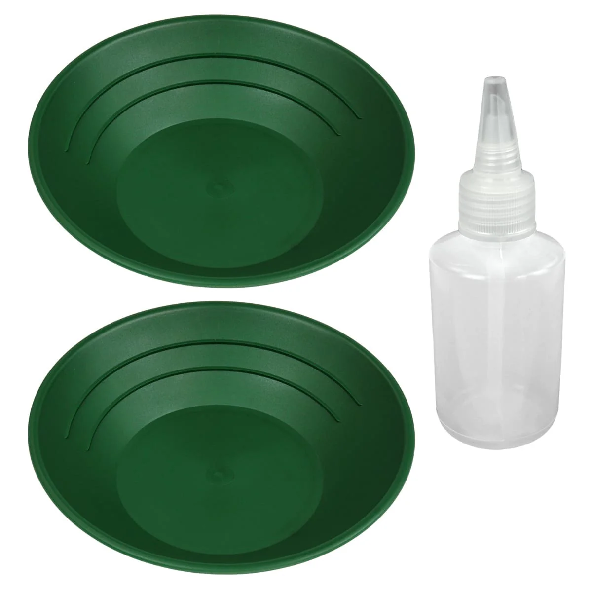 TerraX 10″ Green Plastic Gold Pans (2-Pack) with 4 oz Snifter Bottle – Essential Prospecting Kit - Image 1