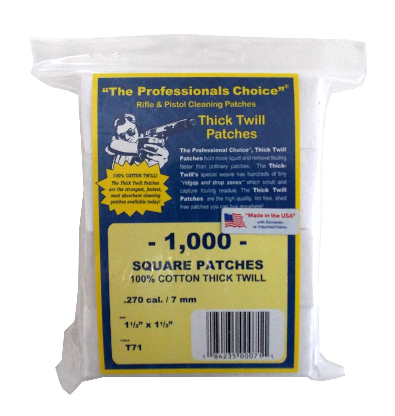 The Professionals Choice Twill Square Cleaning Patches .270 Cal. / 7mm 1000 pack